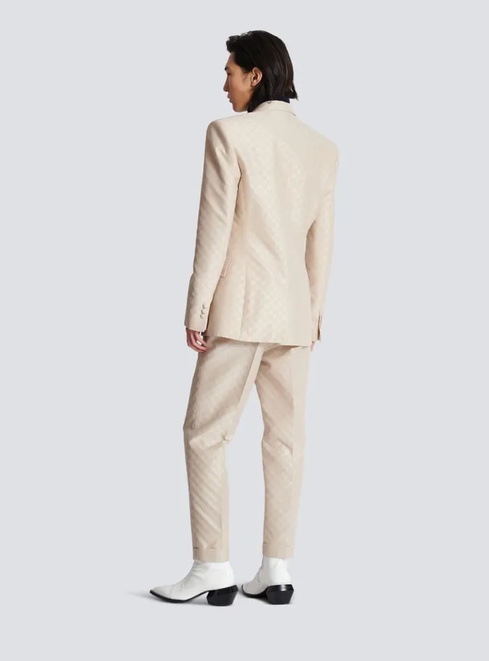 1button Jacket In PB Labyrinth Jacquard Beige Men Balmain Jackets And Blazers