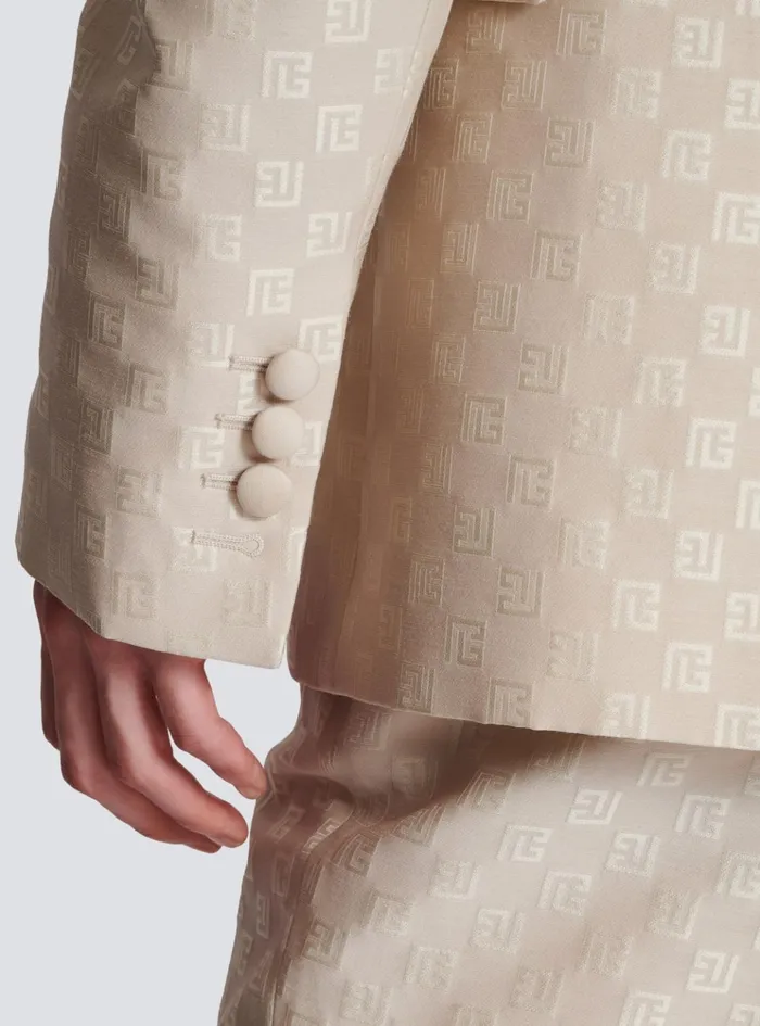 1button Jacket In PB Labyrinth Jacquard Beige Men Balmain Jackets And Blazers