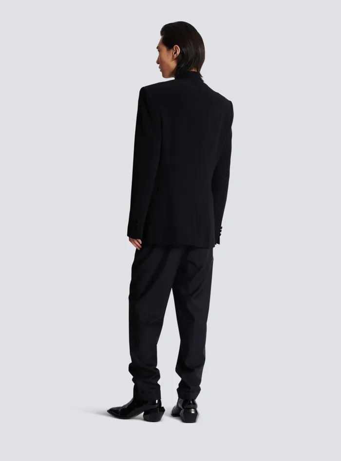 1button Jacket With Embroidered Palm Tree Collar Black Men Balmain Jackets And Blazers