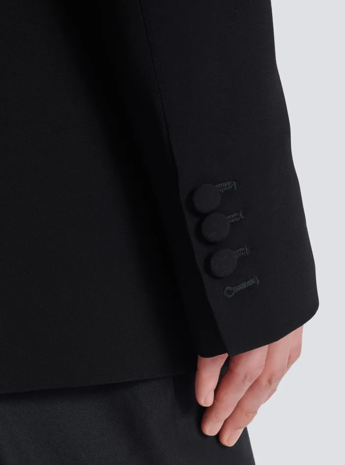 1button Jacket With Embroidered Palm Tree Collar Black Men Balmain Jackets And Blazers