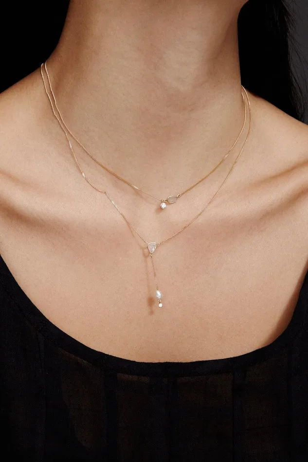 14k Sloane Lariat Necklace White Pearl Mix Women Chan Luu Necklaces