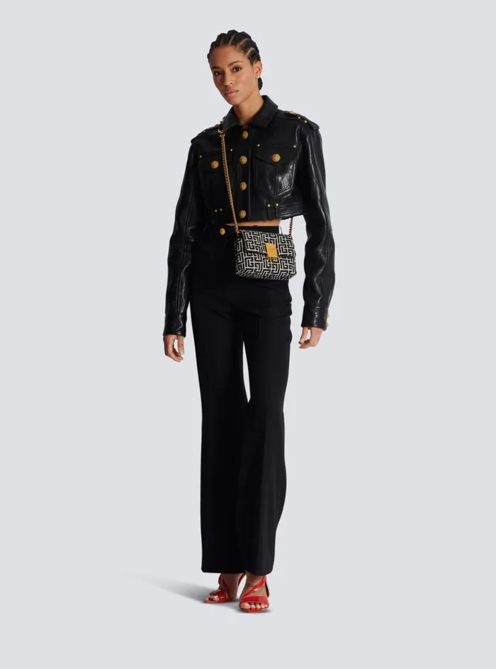 1945 Soft Mini Bag With Jacquard Monogram Black Women Balmain Crossbody Bags