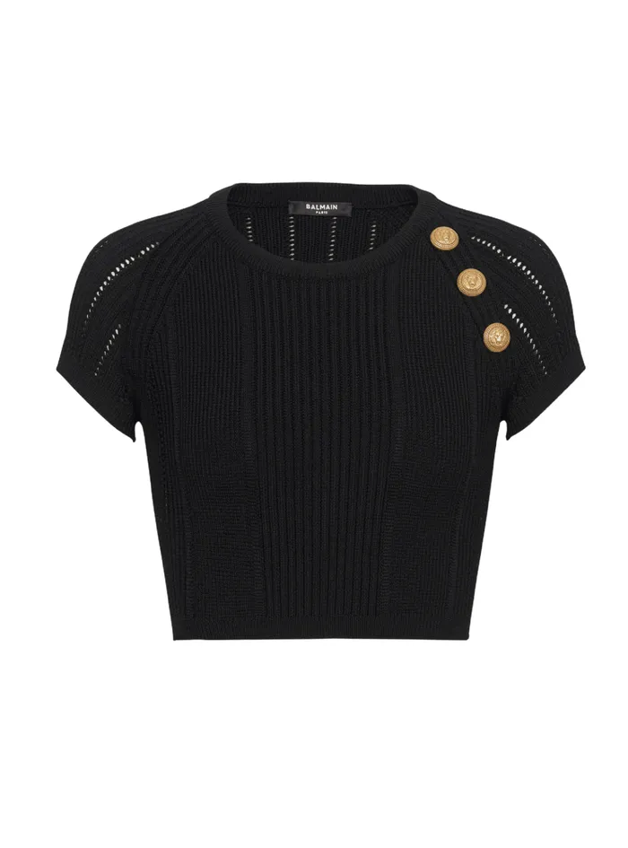 3button Fine Knit Top Black Women Balmain Tops And Shirts
