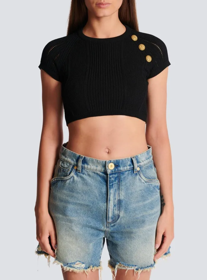 3button Fine Knit Top Black Women Balmain Tops And Shirts