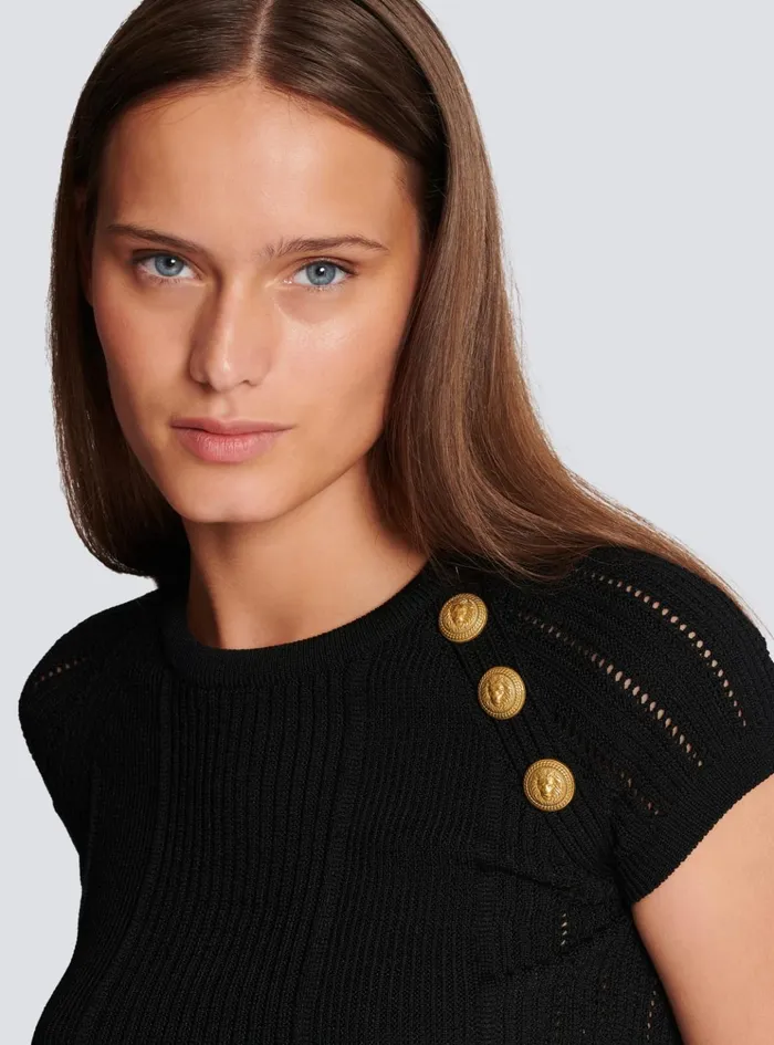 3button Fine Knit Top Black Women Balmain Tops And Shirts