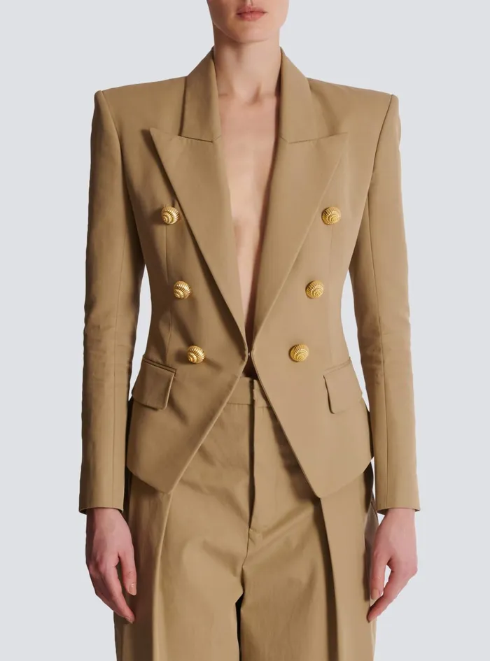 6button Cotton Jacket Beige Women Balmain Jackets And Blazers