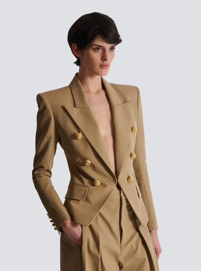 6button Cotton Jacket Beige Women Balmain Jackets And Blazers