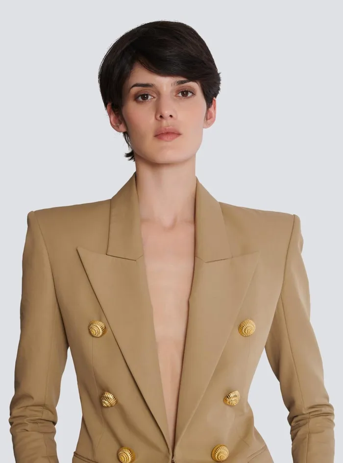 6button Cotton Jacket Beige Women Balmain Jackets And Blazers