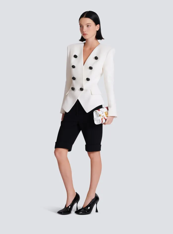 8button Double Crepe Jacket White Women Balmain Jackets And Blazers