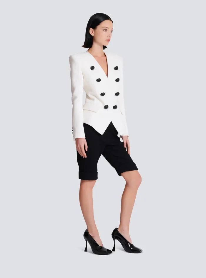8button Double Crepe Jacket White Women Balmain Jackets And Blazers