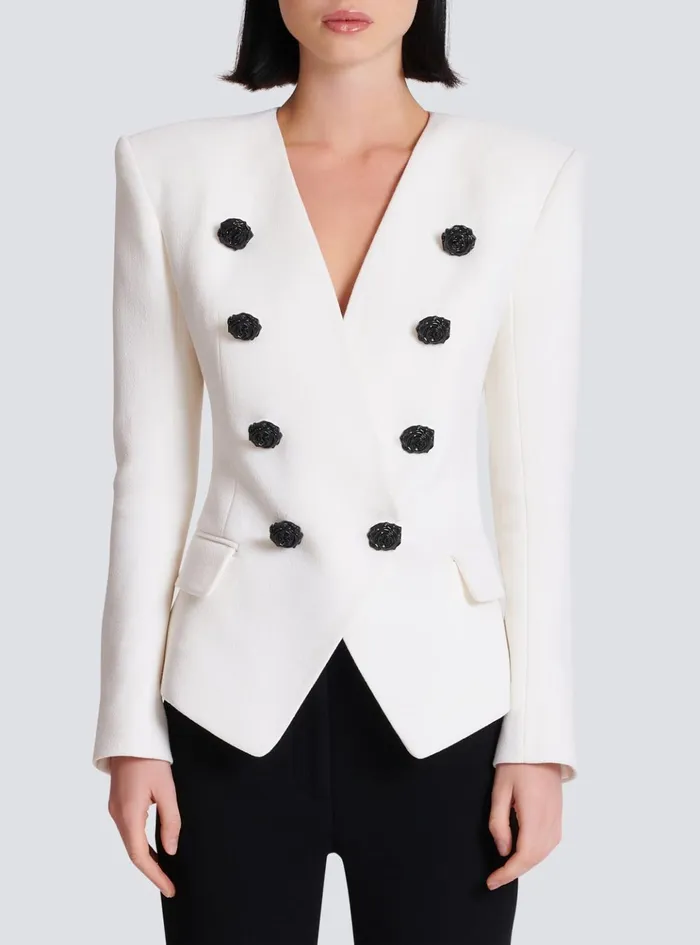 8button Double Crepe Jacket White Women Balmain Jackets And Blazers
