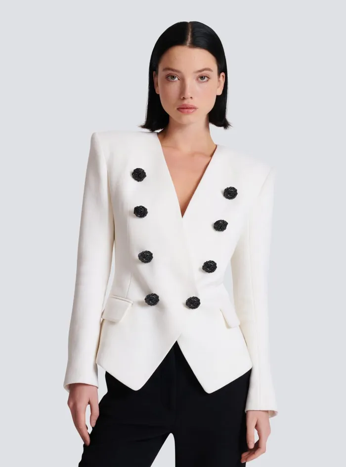 8button Double Crepe Jacket White Women Balmain Jackets And Blazers