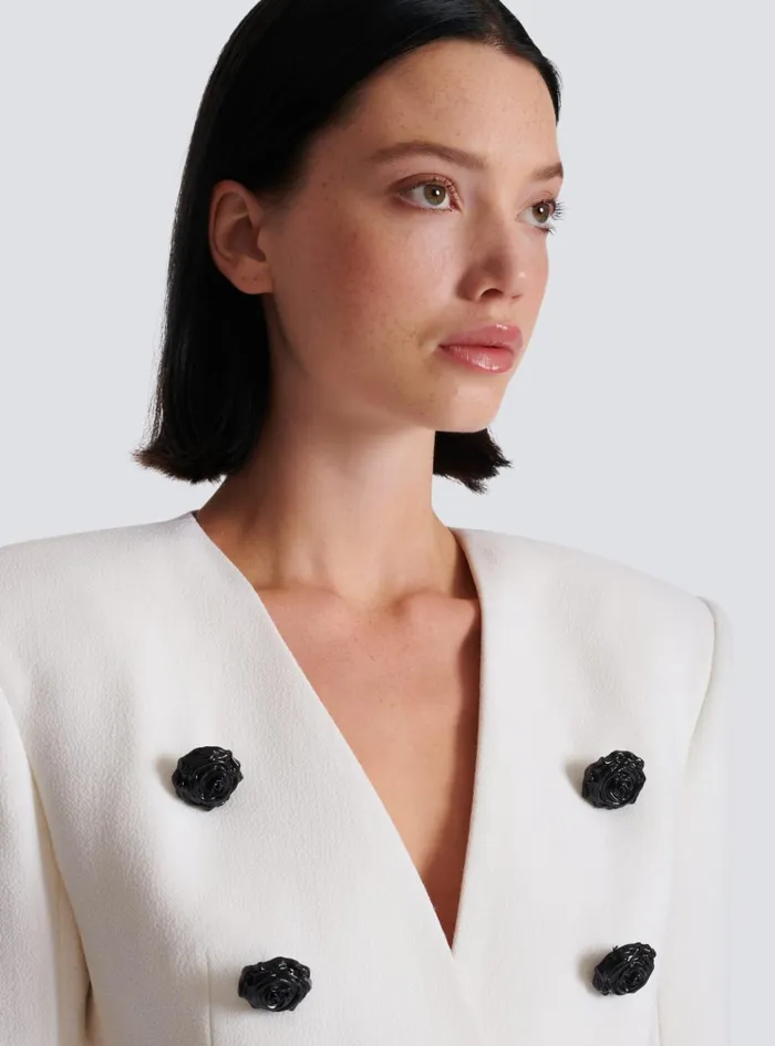 8button Double Crepe Jacket White Women Balmain Jackets And Blazers