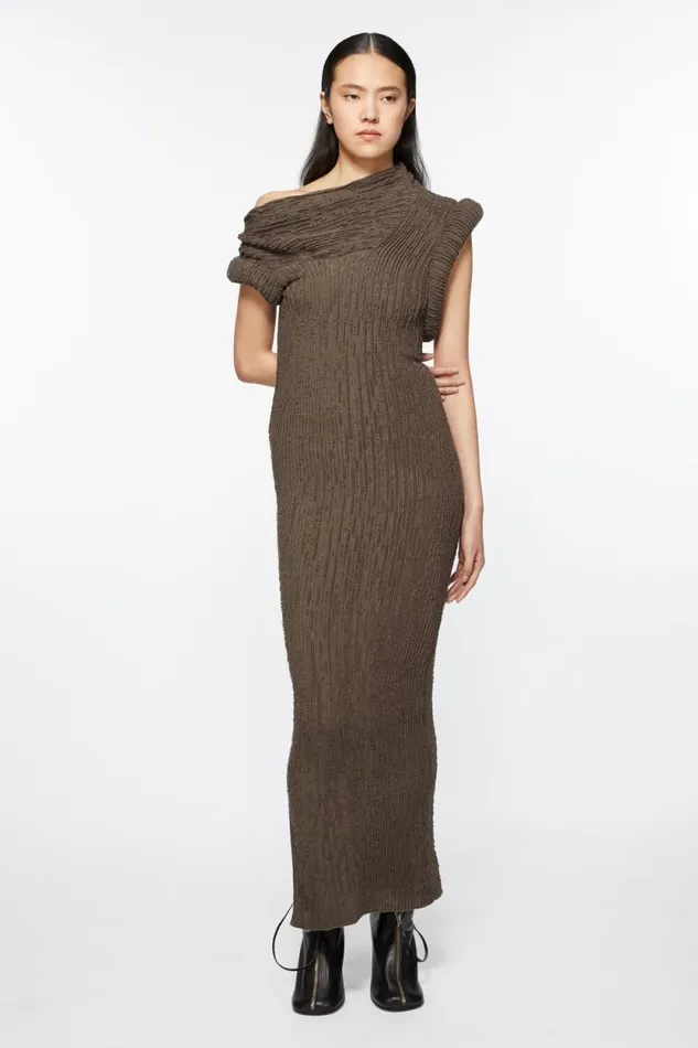 Acne Studios Asymmetric Knit Dress Taupe Grey Women Dresses Acne Studios Asymmetric Knit Dress Taupe Grey Women Dresses