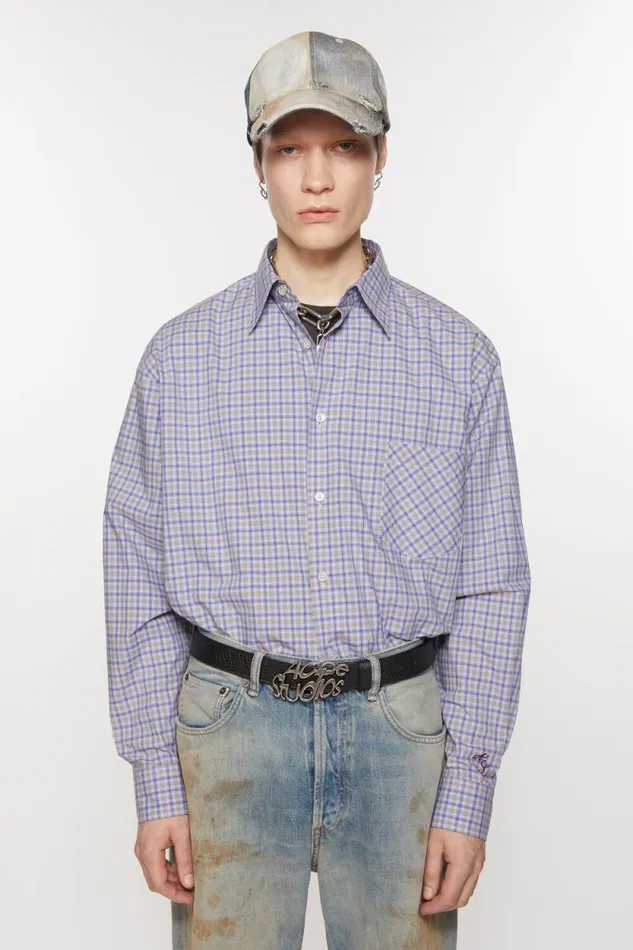 Acne Studios Buttonup Shirt Cornflower Blueyellow Men Shirts