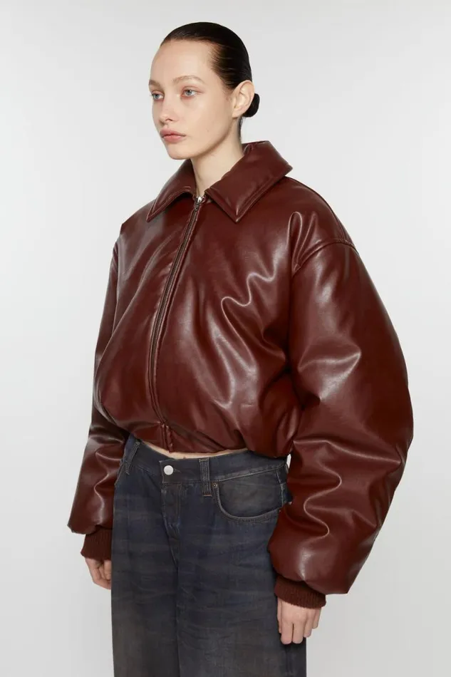 Acne Studios Coated Bomber Jacket Dark Burgundy Women Outerwear Acne Studios Coated Bomber Jacket Dark Burgundy Women Outerwear