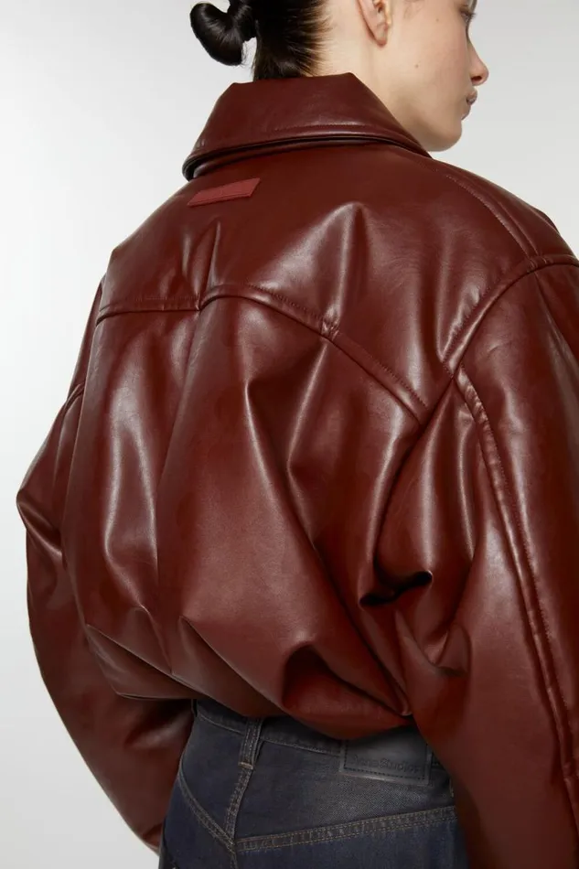 Acne Studios Coated Bomber Jacket Dark Burgundy Women Outerwear Acne Studios Coated Bomber Jacket Dark Burgundy Women Outerwear