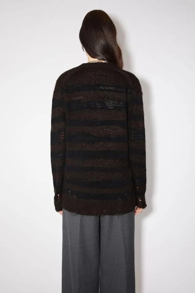 Acne Studios Distressed Stripe Cardigan Warm Charcoal Greyblack Women Knitwear