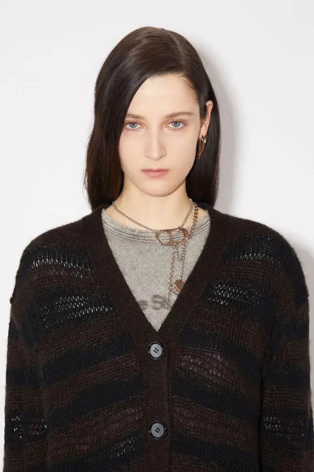 Acne Studios Distressed Stripe Cardigan Warm Charcoal Greyblack Women Knitwear