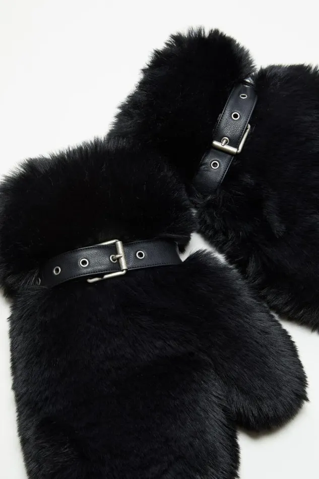 Acne Studios Fluffy Buckle Mittens Black Men Other Accessories