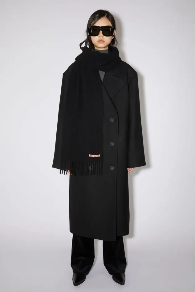 Acne Studios Fringe Wool Scarf 8211 Skinny Black Men Scarves