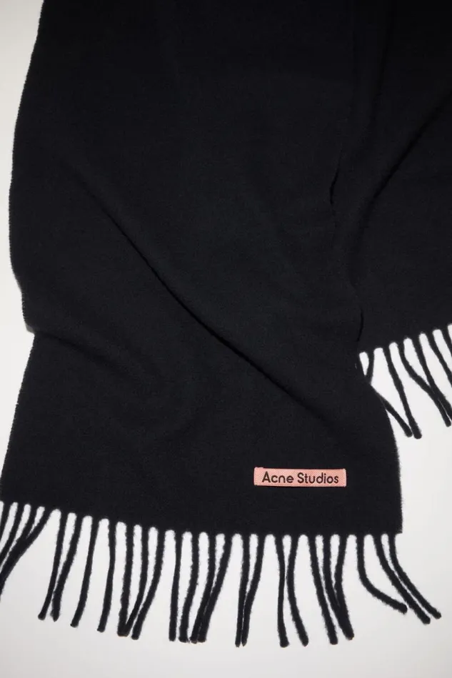 Acne Studios Fringe Wool Scarf 8211 Skinny Black Men Scarves
