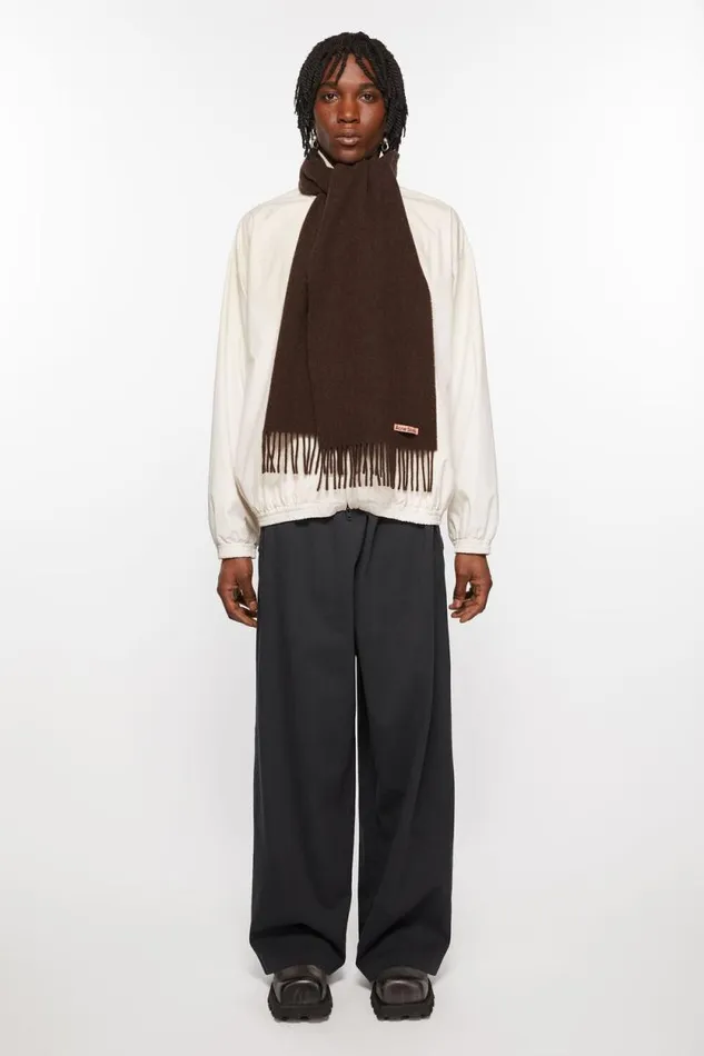 Acne Studios Fringe Wool Scarf 8211 Skinny Brown Melange Women Scarves