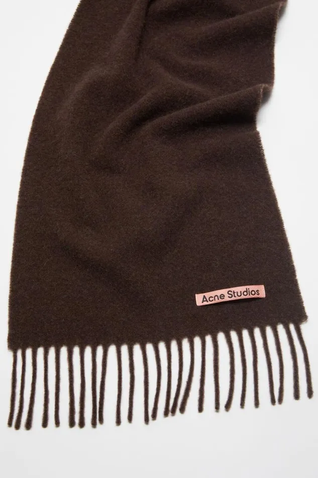 Acne Studios Fringe Wool Scarf 8211 Skinny Brown Melange Women Scarves