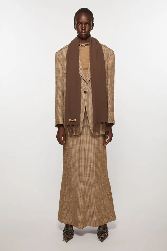 Acne Studios Fringe Wool Scarf 8211 Skinny Chocolate Brown Women Scarves Acne Studios Fringe Wool Scarf 8211 Skinny Chocolate Brown Women Scarves