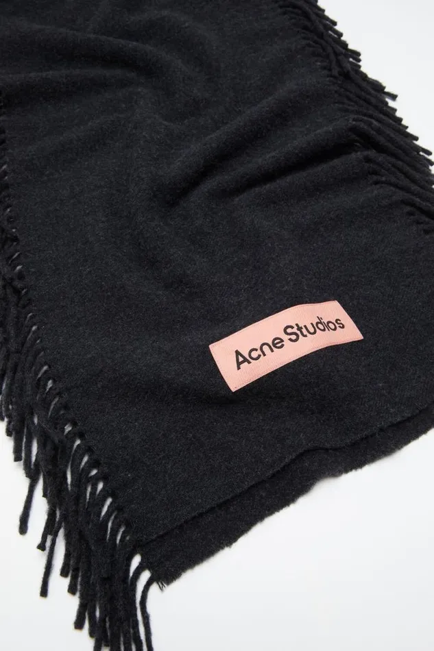 Acne Studios Fringe Wool Scarf Black Melange Women Scarves