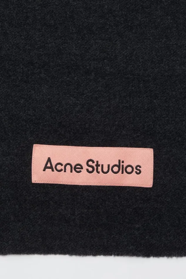Acne Studios Fringe Wool Scarf Black Melange Women Scarves