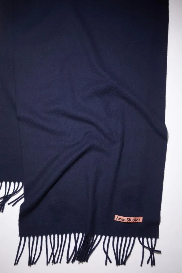 Acne Studios Fringe Wool Scarf Narrow Navy Blue Women Scarves Acne Studios Fringe Wool Scarf Narrow Navy Blue Women Scarves