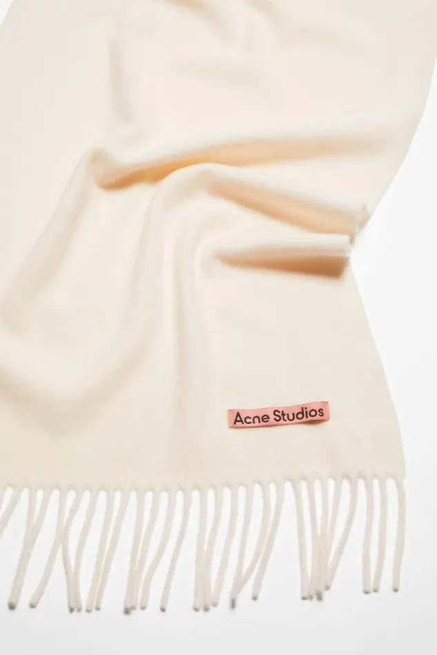 Acne Studios Fringe Wool Scarf Narrow Warm White Women Scarves