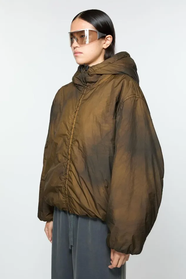 Acne Studios Hooded Puffer Jacket Beigeblack Women Outerwear