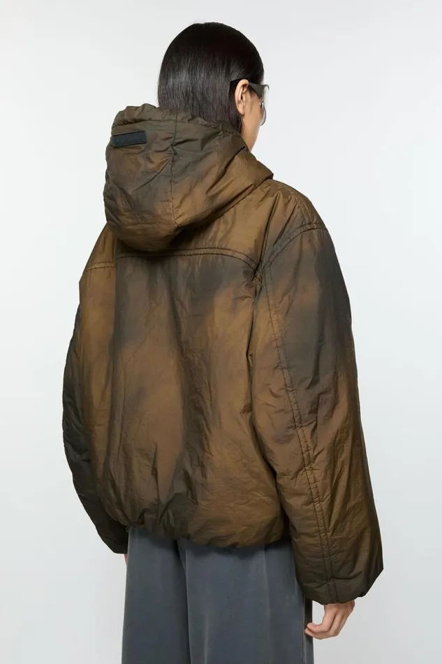Acne Studios Hooded Puffer Jacket Beigeblack Women Outerwear