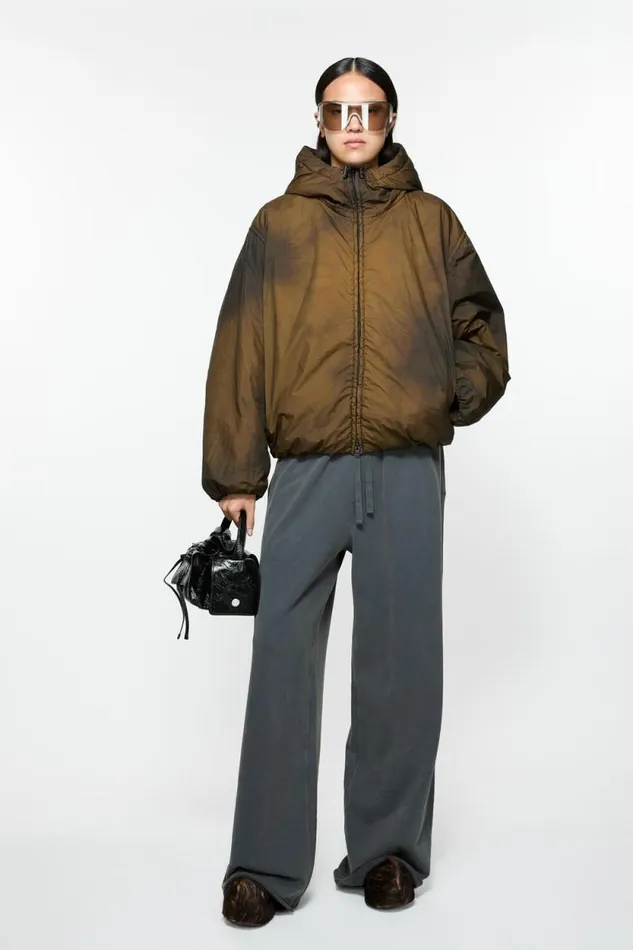 Acne Studios Hooded Puffer Jacket Beigeblack Women Outerwear