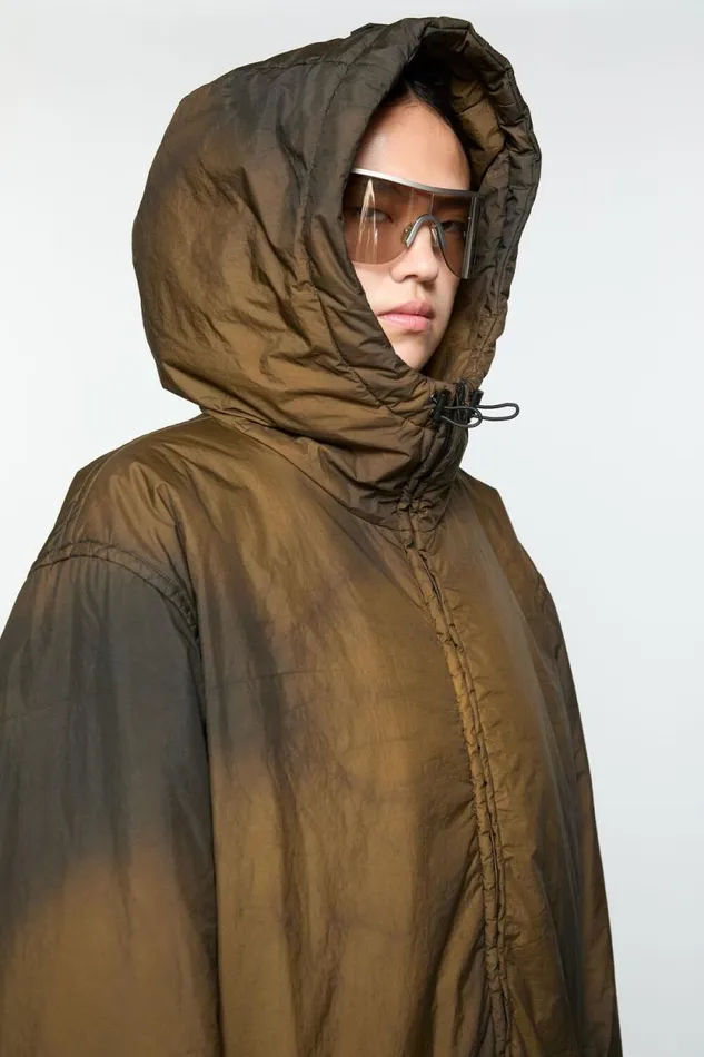 Acne Studios Hooded Puffer Jacket Beigeblack Women Outerwear