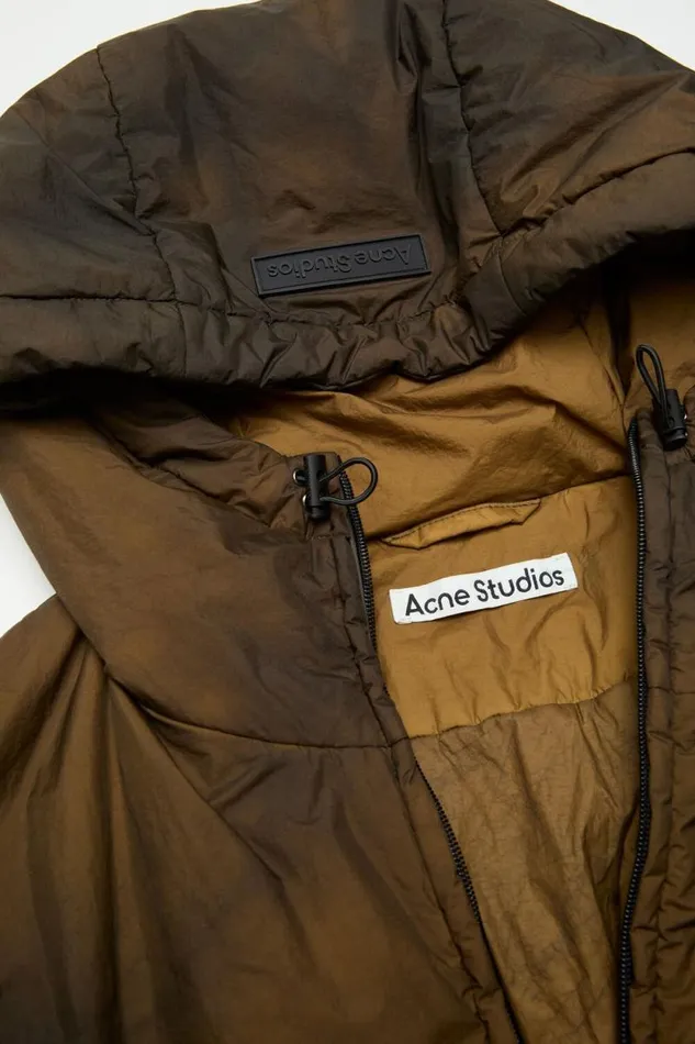 Acne Studios Hooded Puffer Jacket Beigeblack Women Outerwear