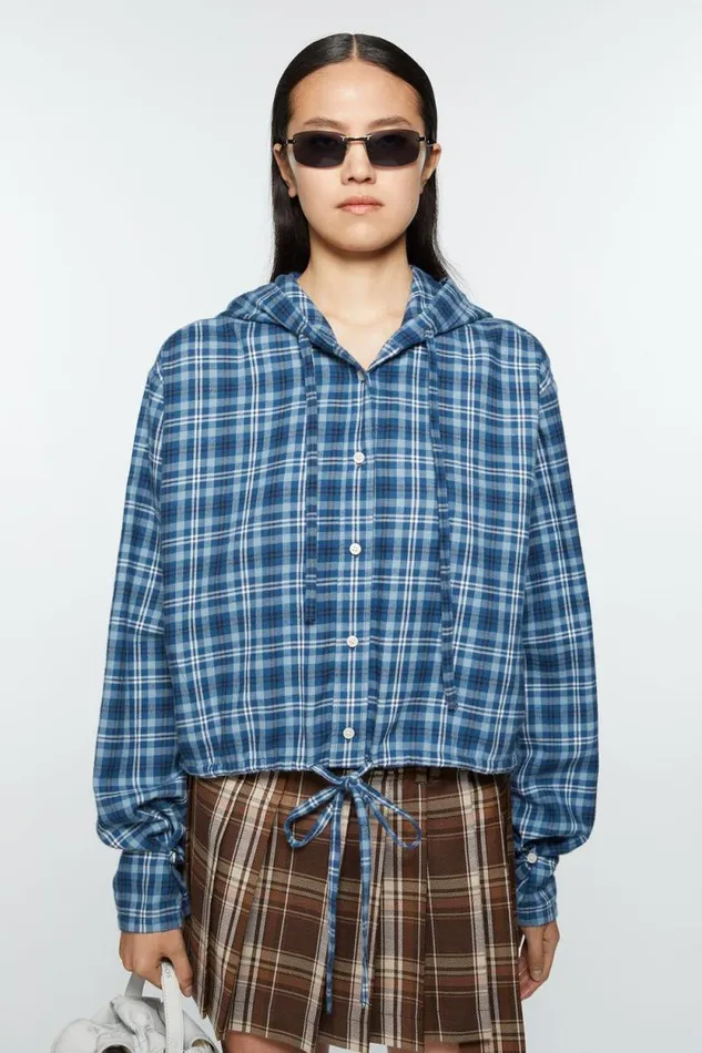 Acne Studios Hooded Shirt Mid Bluedusty Blue Women Shirts and Blouses