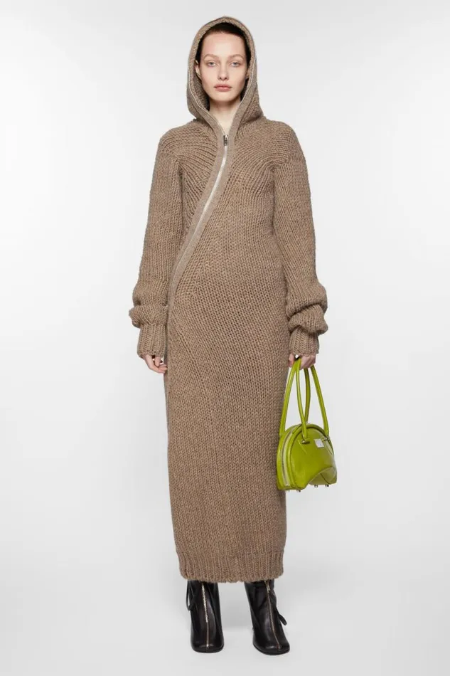 Acne Studios Hooded Wool Dress Camel Beige Women Dresses