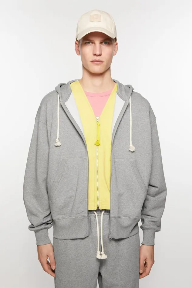 Acne Studios Hooded Zip Sweater Light Grey Melange Men Sweatshirts