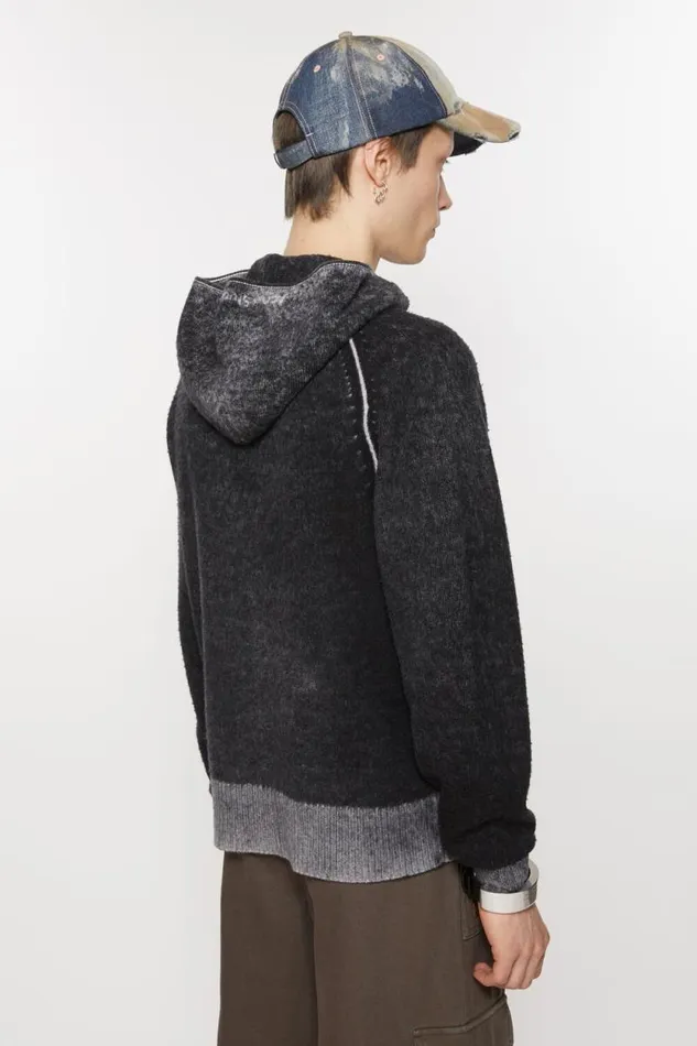 Acne Studios Hooded Zipper Sweater Black Men Knitwear