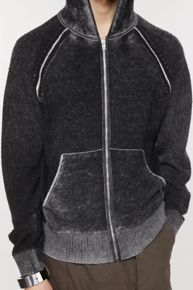 Acne Studios Hooded Zipper Sweater Black Men Knitwear