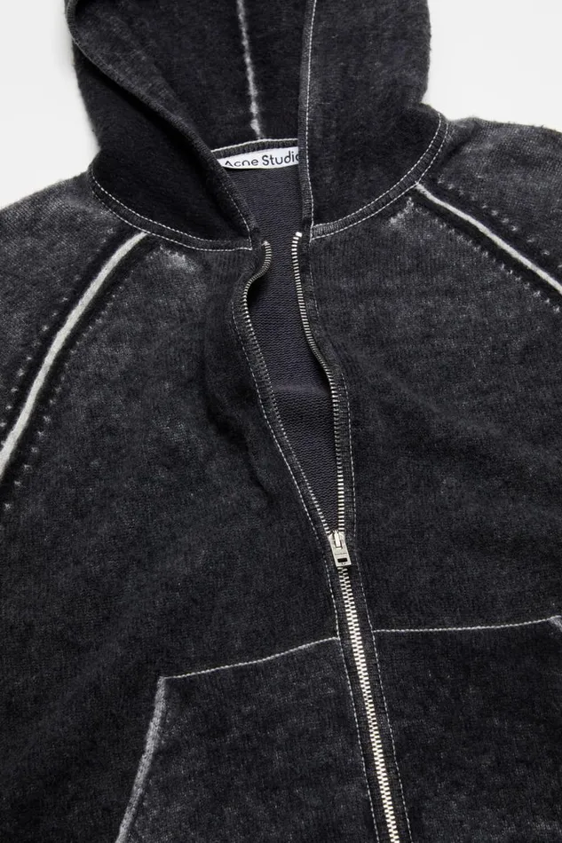 Acne Studios Hooded Zipper Sweater Black Men Knitwear