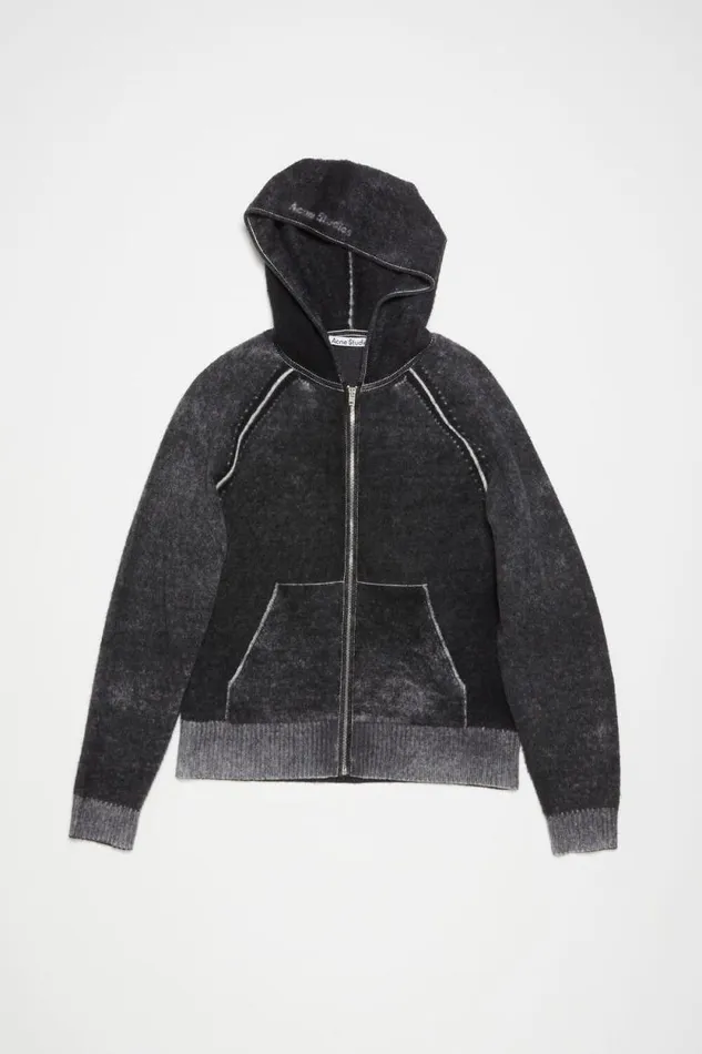 Acne Studios Hooded Zipper Sweater Black Men Knitwear