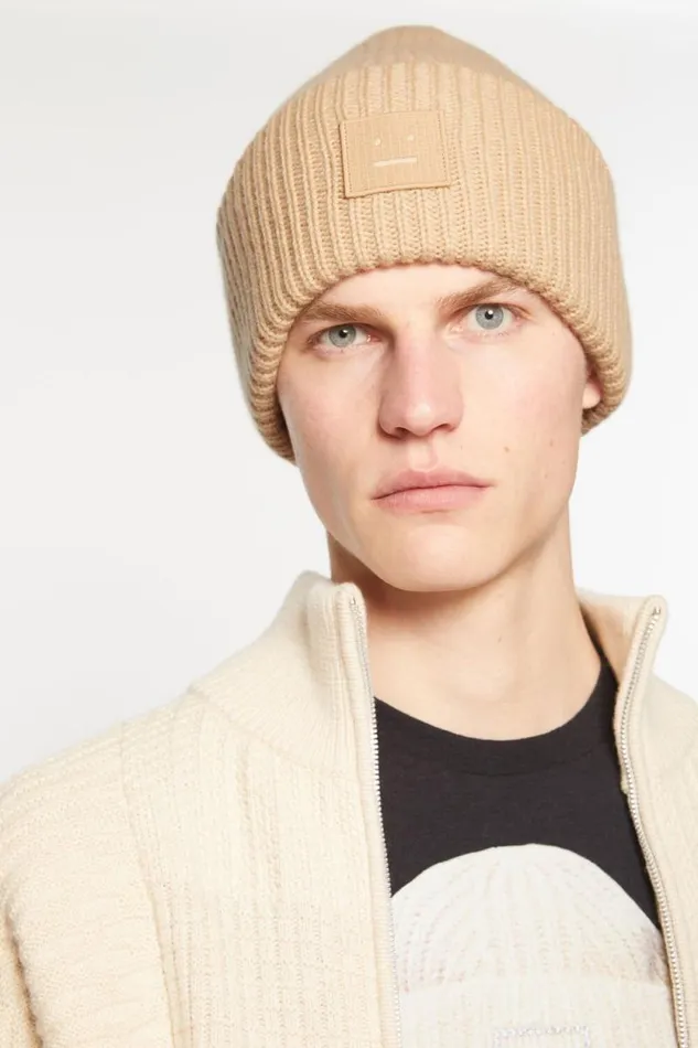 Acne Studios Large Face Logo Beanie Biscuit Beige Men Face Collection