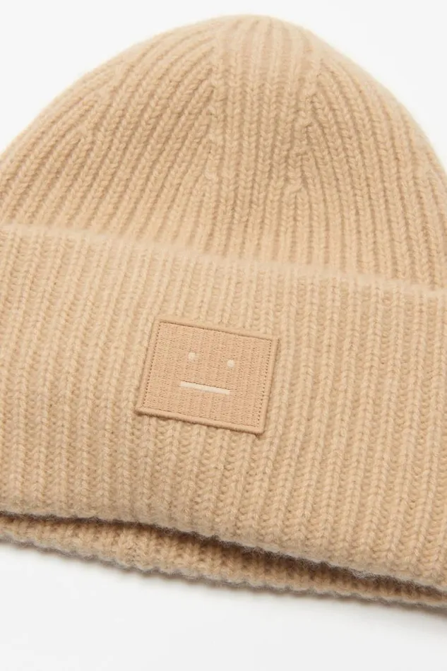 Acne Studios Large Face Logo Beanie Biscuit Beige Men Face Collection