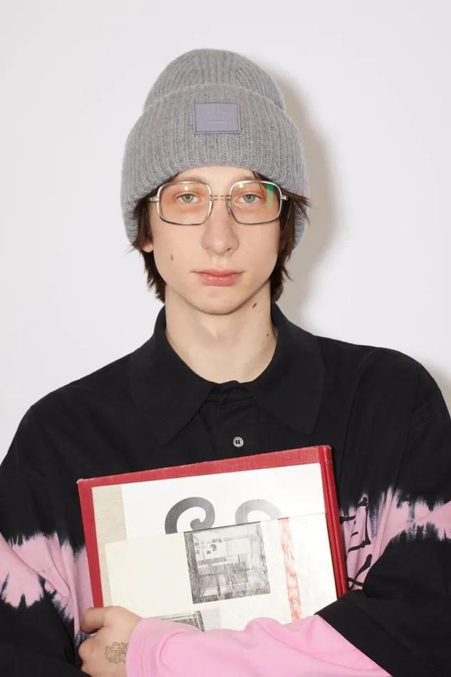 Acne Studios Large Face Logo Beanie Grey Melange Men Hats