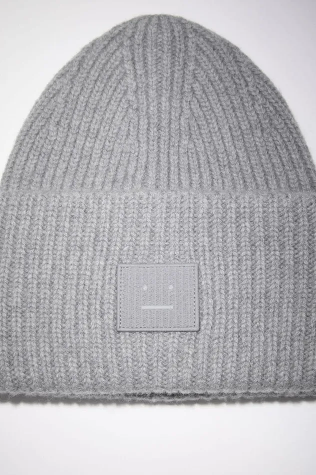 Acne Studios Large Face Logo Beanie Grey Melange Men Hats