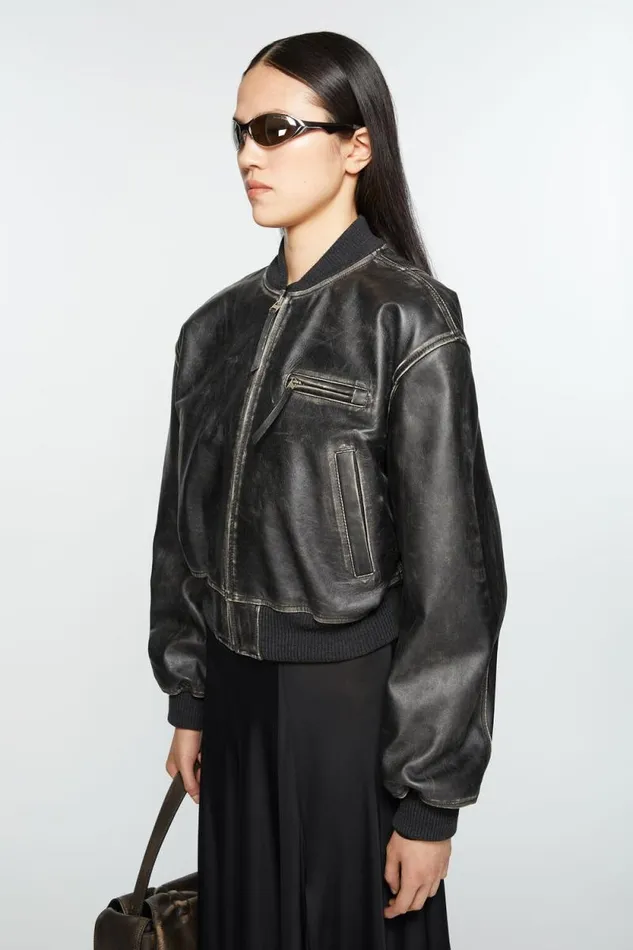 Acne Studios Leather Bomber Jacket Black Women Outerwear Acne Studios Leather Bomber Jacket Black Women Outerwear